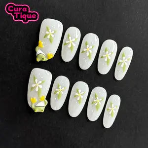 CuraTique | Frog Serenade 10PCS Handmade Press On Nails REUSABLE 3D Gel spring/summer 2025 / Prom