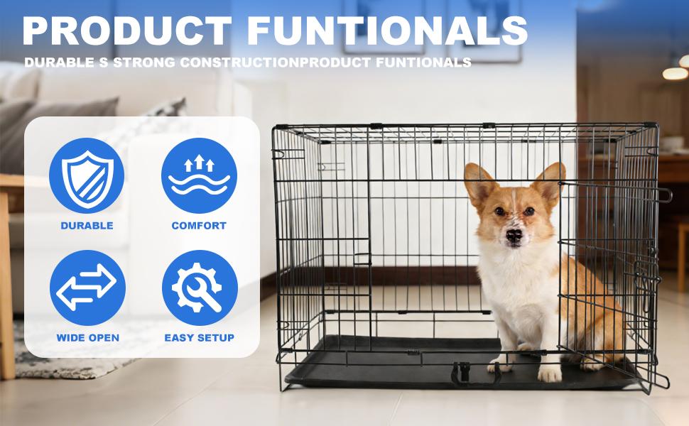 Homes for Pets 30-Inch Single Door Folding Dog Crate – Heavy-Duty Metal Kennel with Divider, Leak-Proof Tray & Secure Lock for Medium Dogs 21–40 lbs