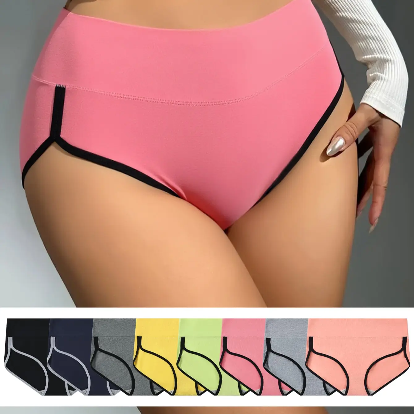 Hotcom Women's High-Waist Basic Mixed Color 3-Piece Seamless Lingerie Set - Plus Size Briefs, Soft Tummy Control, Postpartum Support for Everyday Wear summerwins,summerwins