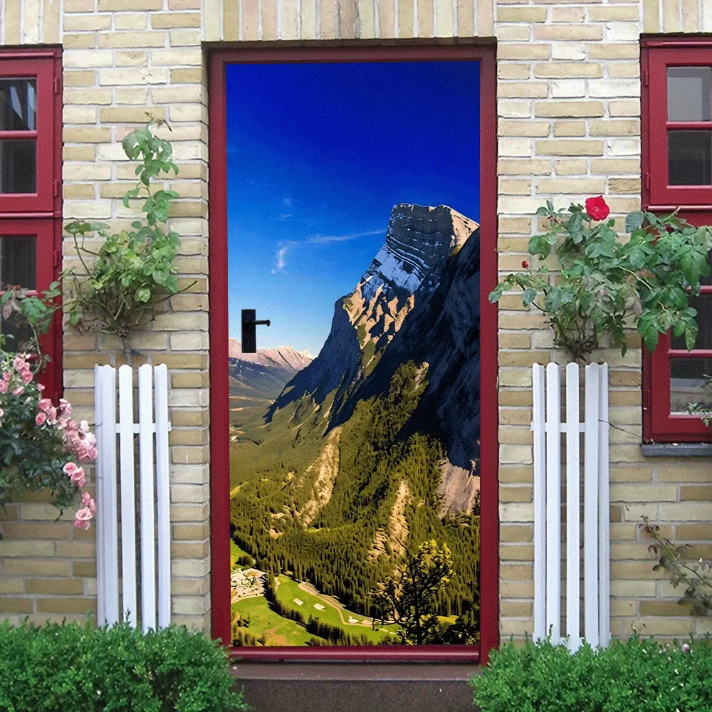 2pcs Grand Mountain Landscape Wall Sticker Nature Scenery Decorative Decal for Living Room BedroomSelf Adhesive Removable Environmental Protection Home Decorative Art Mural