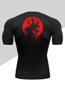 Men's Dragon Print Compression T-Shirt, Quick-Dry Breathable Stretch Fabric, Tight-Fitting Short Sleeve Top for Fitness and Outdoor Activities