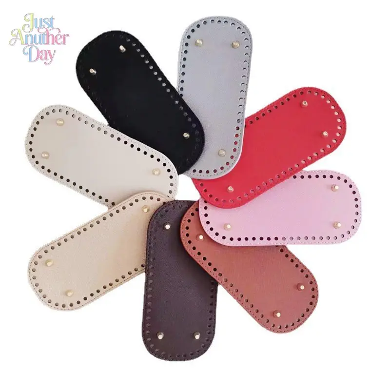 4PCS Premium PU Leather Bag Base Plate, 22x10cm Oval Cross Grain Design for Crochet & Knitting Bags, Anti-Collapse Bottom with Pre-Punched Holes