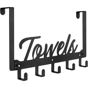 Over The Door Hooks, Towel Rack Towel Hooks for Bathroom, Towel Holder for Hanging Heavy Duty, Towel Hanger Over Door Hanger with 5 Coat Hooks for Bedroom Bathroom Kitchen
