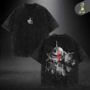 Zaku II Gundam Design T-Shirt crafted from premium heavyweight 230gsm washed cotton for a vintage soft touch, oversized streetwear fit, new release for mecha anime fans