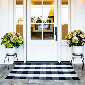 Buffalo Plaid Rugs 27.5"x43"(2.3'x3.6'),Complete  Rug Hand-Woven, Indoor/Outdoor Use,Black & White Checkered Rug-Layered Door Mats, Washable for Front Porch, Kitchen, Farmhouse