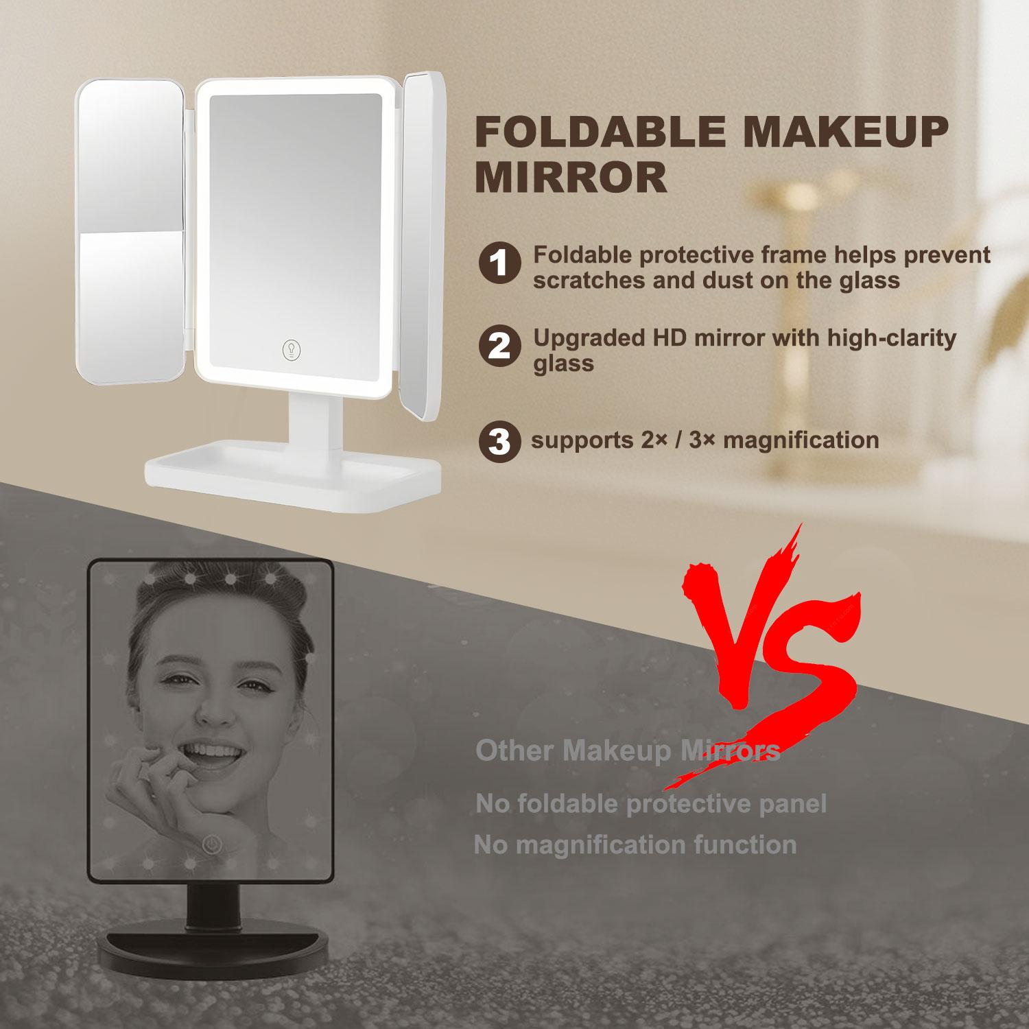 LED Makeup Mirror with Adjustable Brightness & 3 Color Modes – Portable Vanity Mirror for Daily Beauty