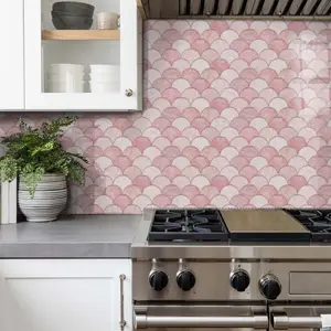 12/24/48 Pcs Peel & Stick Fish Scale Backsplash Retro Tile Stickers - Self-Adhesive Pink Mosaic Wall Decals for Kitchen Bathroom Home Decor, Waterproof & Easy to Apply