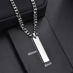 FF0047 New Store Opening |   | Custom Vertical Bar Necklace |   Cuban Link Chain Personalized Pendant | Ideal for birthdays, graduations, or friendship gifts-engrave a meaningful word or name to make it a one-of-a-kind keepsake.