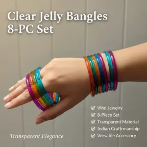 Viral Jelly Bangles - 8 Pc Set. Clear, Transparent Jelly Bangles, Indian Glass Bangles - Bangles for Women. Perfect for any Occasion
