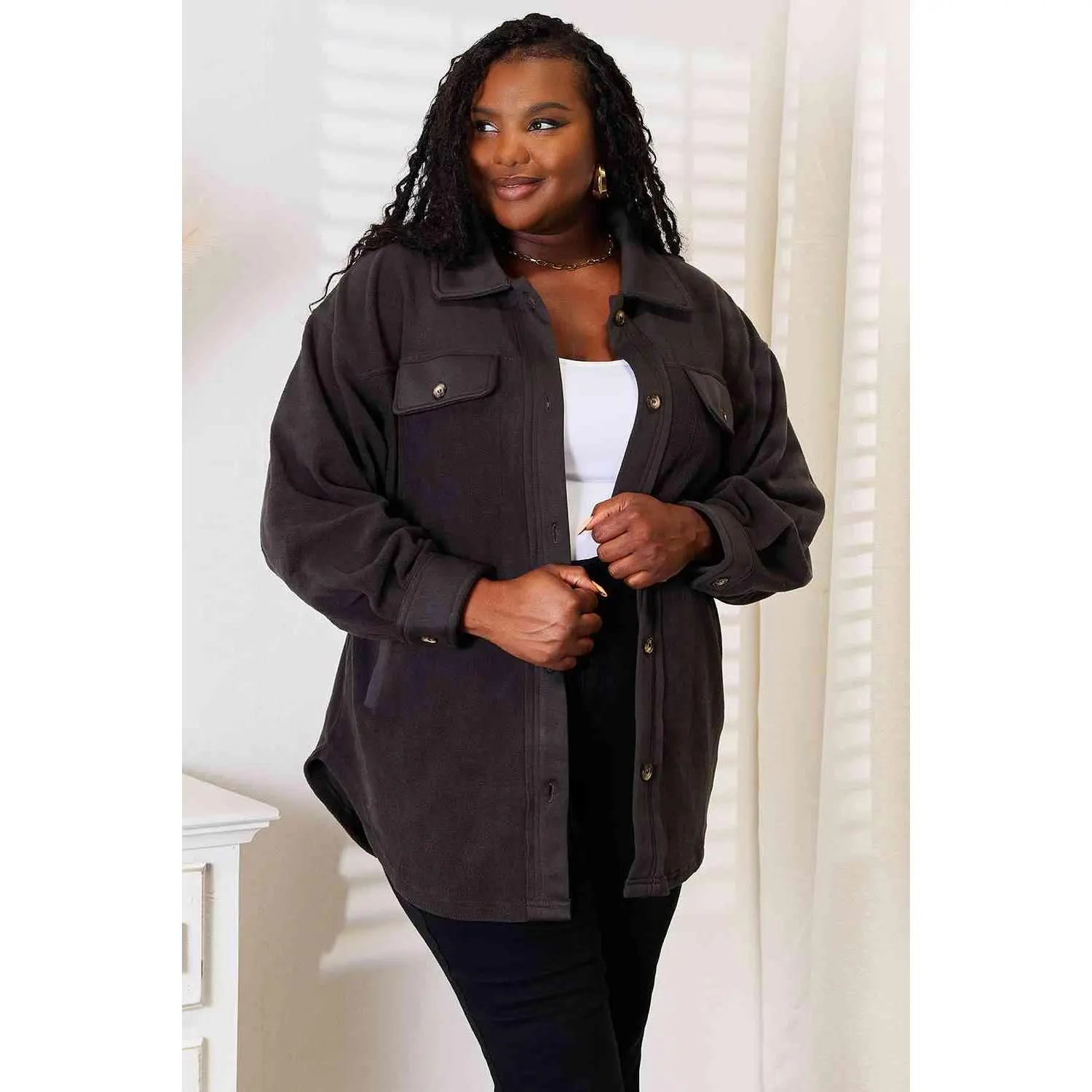Heimish Cozy Girl Full Size Button Down Shacket