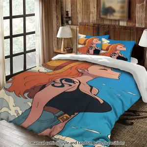 Anime character Nami straw hat tattoo background 3-piece bedding set, suitable as a gift.