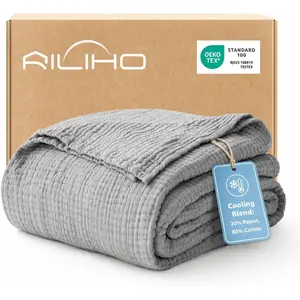 Cooling Muslin for Hot Sleepers, 20% Rayon Derived from Bamboo, 80% Cotton, Summer Blanket, 6-Layer Soft & Breathable Gauze Blanket, All Season Use, 50"x60", Medium Gray