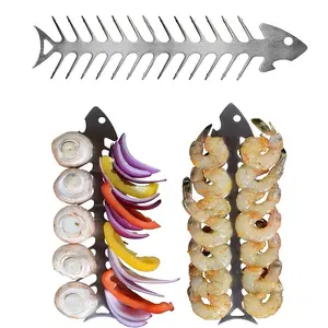 Stainless Steel BBQ Skewers, Fish Bone Shape, 2/4 Pack, for Beef Chicken Vegetables Shrimp, Grill Accessories, BBQ Equipment