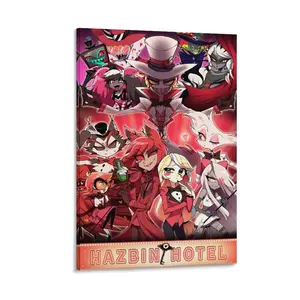 Hazbin Hotel Canvas Wall Art Posters Cartoon Animation Characters Red Theme Wall Decoration Modern Art for Living Room Bedroom Study Canvas Poster Bedroom Decor Sports Landscape Office Room Decor Gift dopamine  decor Frames Ornaments Artistic Print