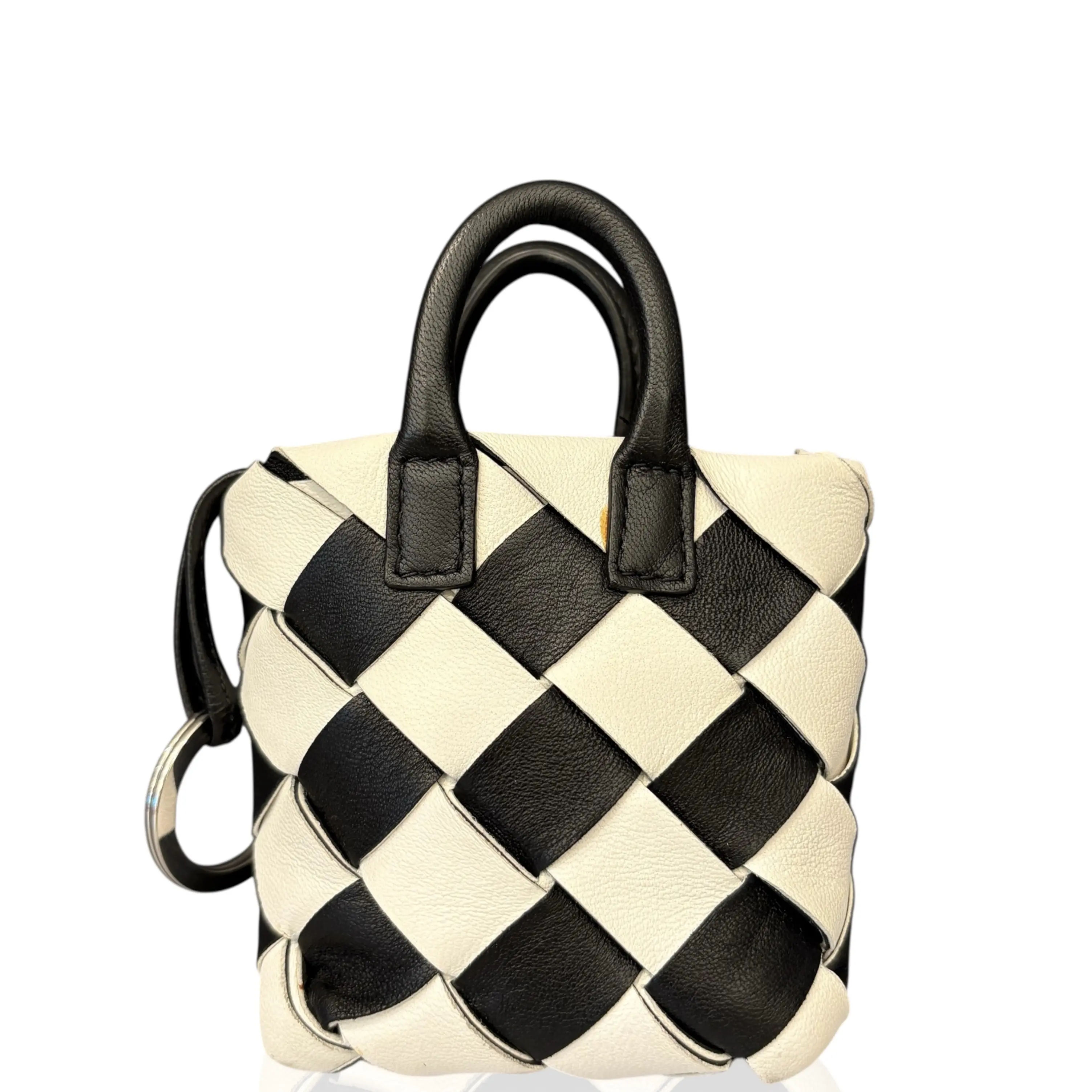 Pre-owned BOTTEGA VENETA Leather clutches & wristlets Earphone Case Calfskin Intrecciato Black White (ac051426b1)