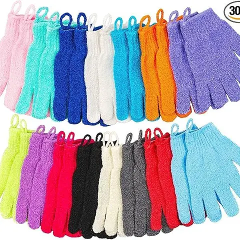 30 Pcs Exfoliating Gloves for Shower, 15 Colors Body Exfoliator Glove with Hanging Loop, Scrub Exfoliate Glove Mitt Bath Face Spa Hand Scrubber Wash Deep Scrubbing Skin for Women Men