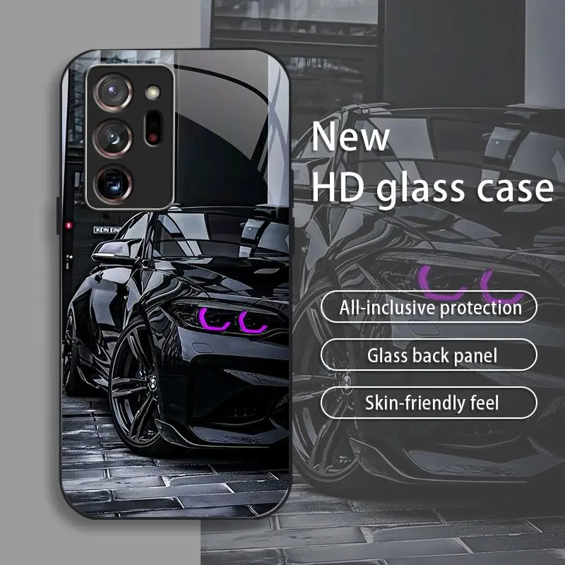 Black Racing Drop-Resistant Glass Smartphone Casing, Full-Cover Protective Accessory for Galaxy Note20 Ultra 5G with Skin-Friendly Feel, Back Panel & Handheld Cellphone Device Compatibility 995