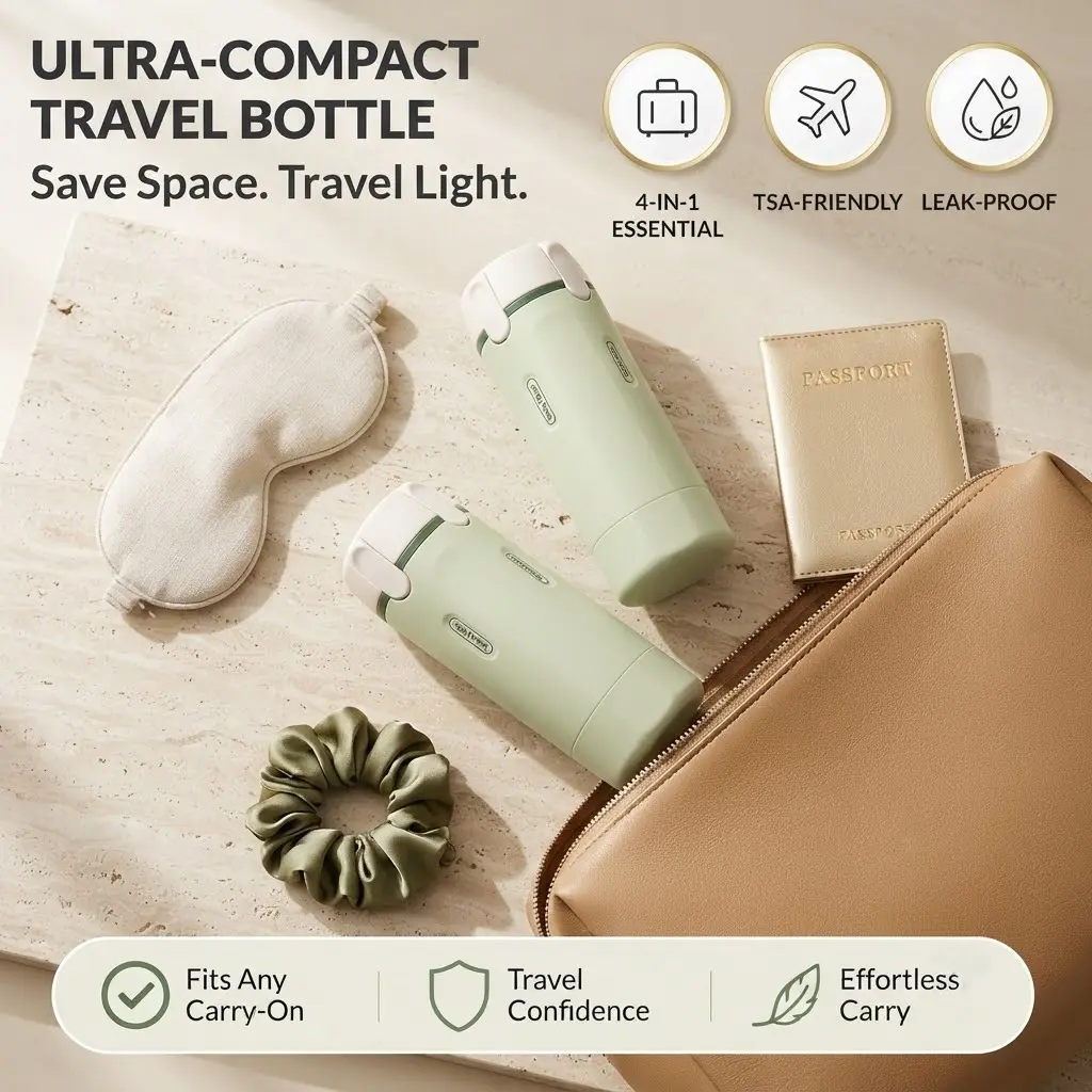 【TikTokShopSummerSale】4-in-1 Travel Toiletry Bottle Set, Refillable Shampoo Conditioner Dispenser with Leak-Proof Design, Portable Cosmetic Storage Bottle for Travel, Gym, Hotel & Daily Use