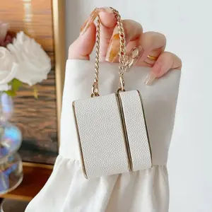 Fashionable Synthetic Leather Pattern Protective Case with Chain for AirPods, Cute Mini Earphone Cover, Compatible with AirPods 1/ 2, AirPods 3, AirPods 4, Headphone Accessories