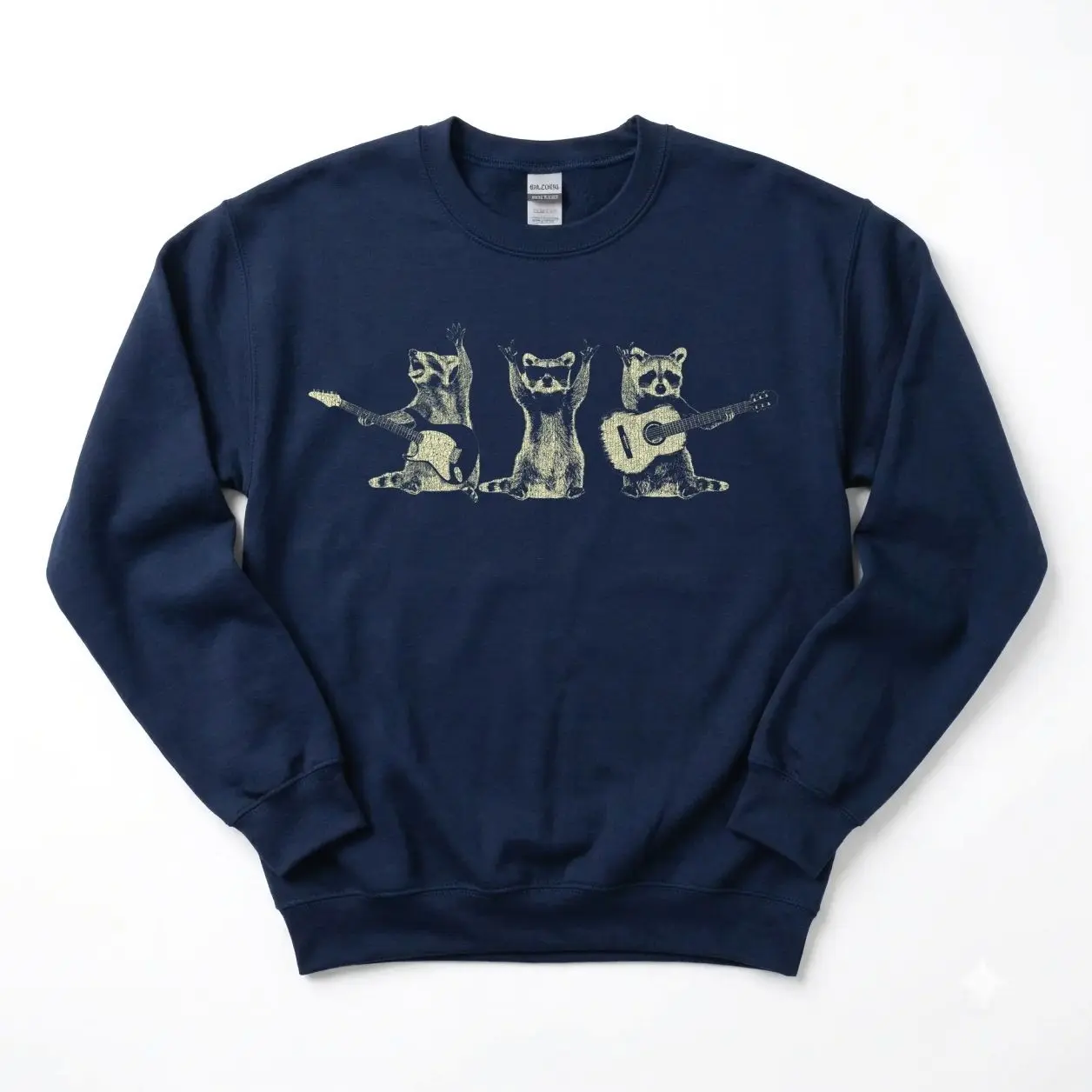 Raccoon Band Sweatshirt, Playing Guitar, Funny Animals Sweatshirt, Trending Graphic Sweatshirt, Comfortable Menswear & Womenswear Top, Perfect Gift For Men And Women, Aug6