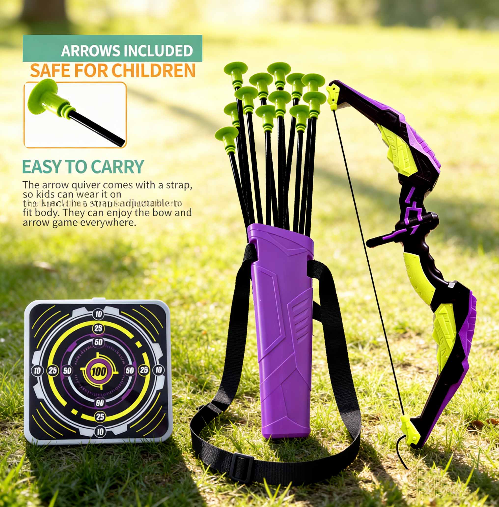 Children’s Safety Suction Cup Bow & Arrow Toy Indoor/Outdoor Shooting Sports Set with Targets and Arrows