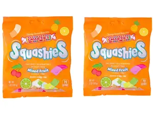 Smarties Squashies Mixed Fruit Flavor - Peanut Free, Gluten Free & Fat Free Gummy Candy - Perfect for Birthday & Halloween Party Favors chewy candy - 5 oz Candy Bags (Pack of 2)