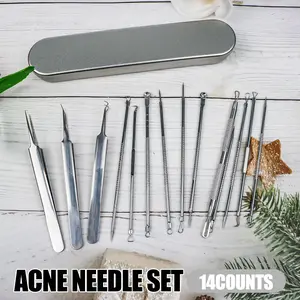 14 Counts Acne Needle Set, Portable and Reusable Comedone Extractor Kit for Home and Travel