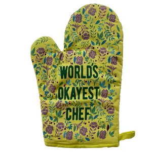 World's Okayest Chef Oven Mitt Funny Cooking Floral Kitchen Glove Gag Gift Funny Graphic Kitchenware Bakeware Funny Sarcastic  Novelty Cookware Yellow