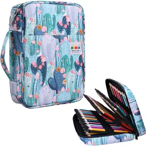 220 Slots Colored Pencil Case Large Capacity Pen Holder for Artist Painter Zipper Organizer Bag for Marker Highlighter Storage Case for Office Sketch Travel Supplies (Cactus)
