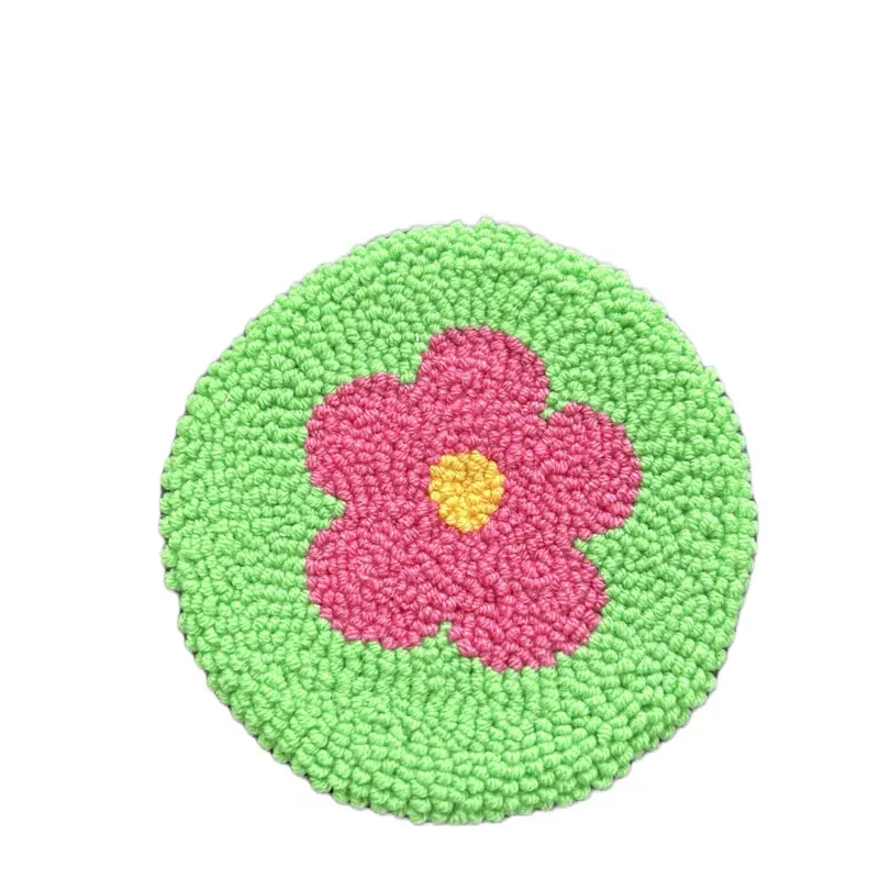 Pink flower design punch needle coaster great for Tableware