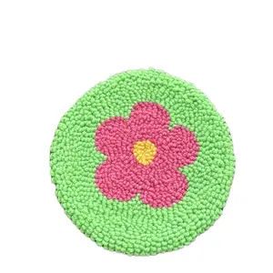 Pink flower design punch needle coaster great for Tableware