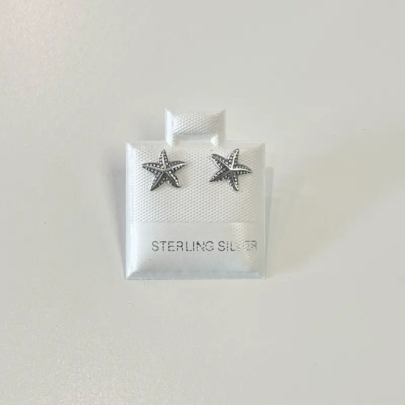 Sterling Silver 925 Small Tiny Starfish Stud Earrings Sea Jewelry