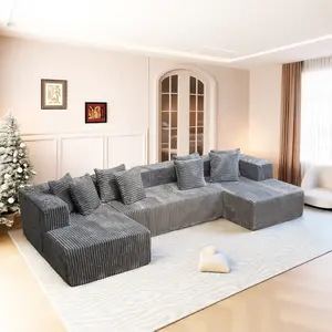 Christmas Mega Sale 132”U Shape Cloud Couch Plus Sectional Sofa with Chaise Modern Modular Sofa with 8 Soft Pillows Boneless Upholstered Couches for Living Room Bedroom Plush Corduroy Fabric No Assembly Required minimalist sofa lounge furniture aesthetic