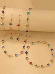 Vintage Jewelry Set, Fashion Colorful  Necklace & Dangle Earrings & Bracelet, Casual Matching Jewelry Set for Women & Girls
