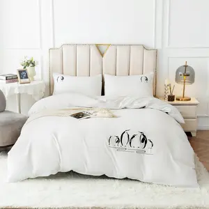 Bedding 3pes Set Penguin Design White/Pink/Gray/Green Silky Smooth Sleep Naked