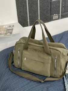 Canvas Large Capacity Travel Bag, Handheld Crossbody Dual Use Luggage, Retro Workwear Style Fitness Tote, Commute Tote, Travel Backpack