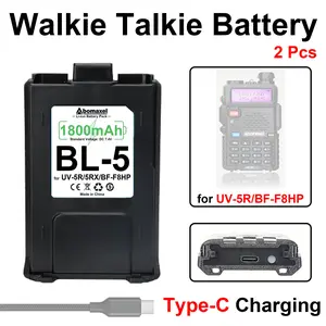BL-5 Type-C Port Battery for Two Way Radio, 2Pcs Replacement Battery for Portable Intercom, Walkie Talkie Battery, USB Type-C Charging Port, Li-ion Battery Replacement for 5R 5RX BF-F8HP Series, High Power and Large Capacity, 2 Pack
