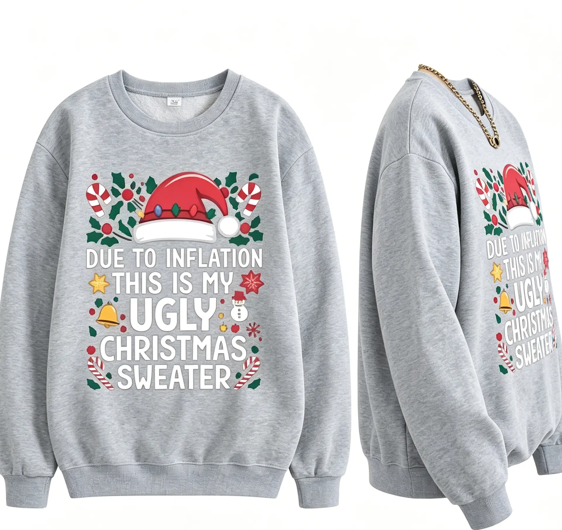 1 Piece Women's Comfortable Christmas Bell Gingerbread Print Sweater - Gray Pullover, Medium Stretch, Machine Washable Winter Sweater, Suitable For Autumn And Winter Parties And Casual Daily Wear, Sleeveless Crew Neck Top