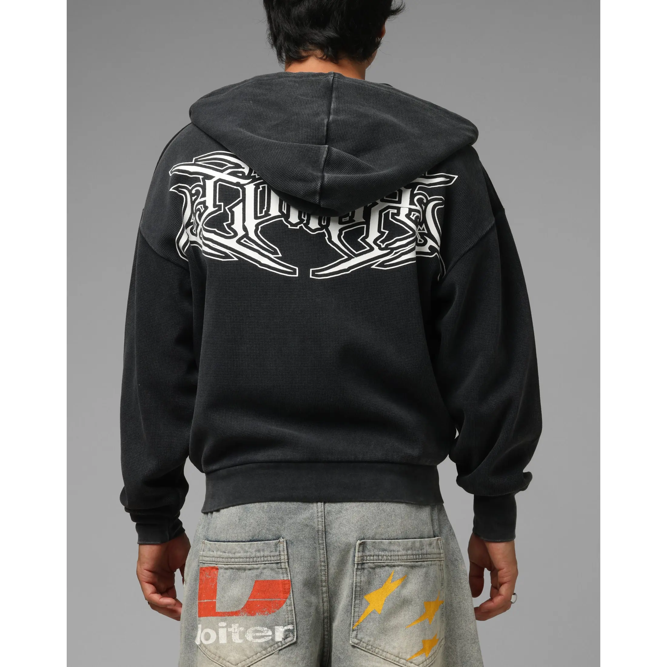 Loiter Waffle Zip Hoodie Black