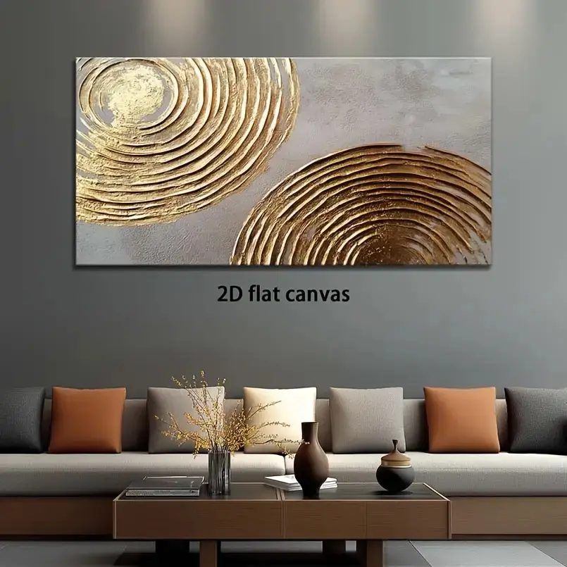 2D Gold Abstract Art Decorative Hangable Wall Art - High-Quality Flat Canvas Painting with Solid Wood Frame, Landscape Home Decor for Living Room, Bathroom Home Supplies Posters & Prints, Artistic, Modern