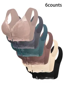 Women's Front Buckle Wireless Bra Set, Comfortable Lace Design, Soft Breathable, All Season Wear, Medium Support, Casual Style