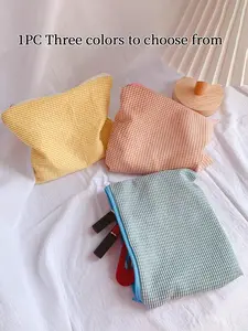 Plaid Canvas Makeup Bag, Portable //blue Plaid Large Capacity Cosmetic Lipstick Storage Pouch, Travel Essential, Dormitory Must-Have, Makeup Organizer Pouch