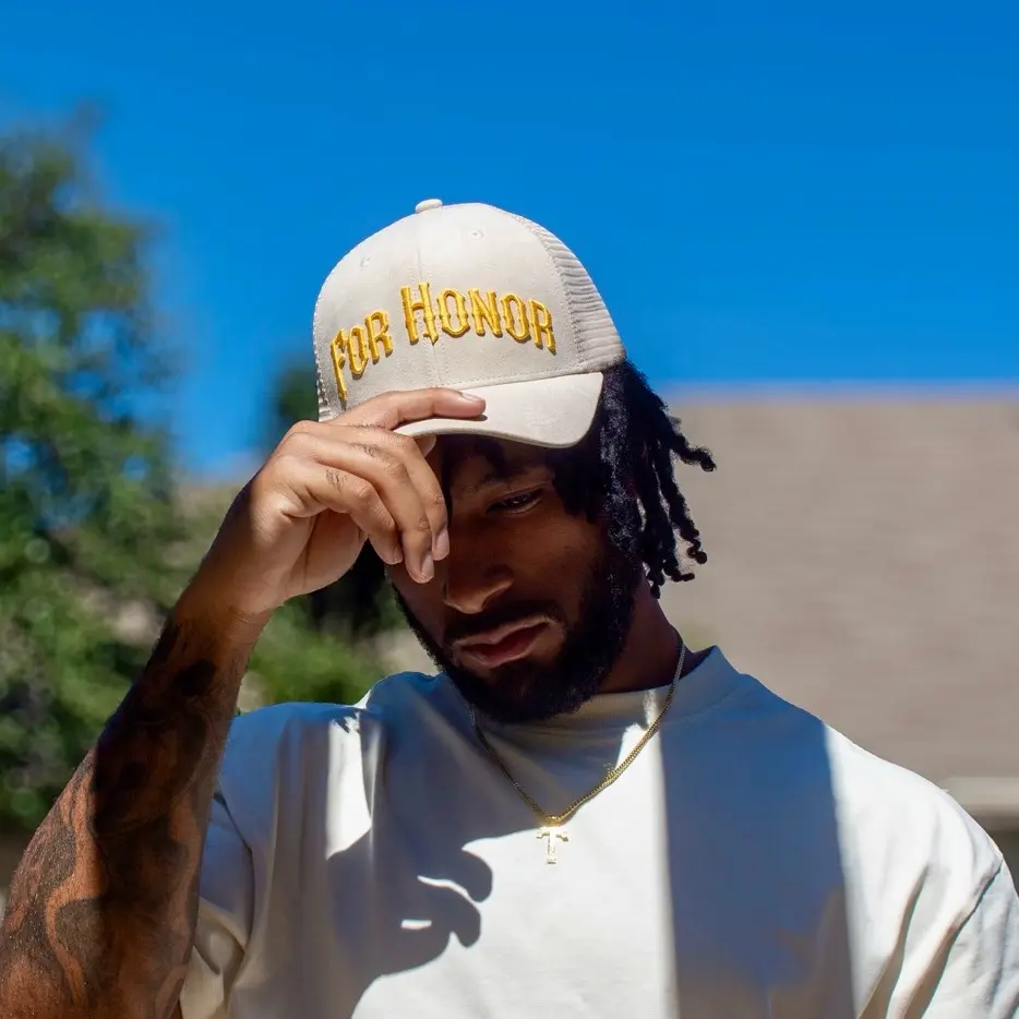 Ydrsll98 'For Honor' Suede Trucker Hat with 3D Embroidery and Mesh Backing