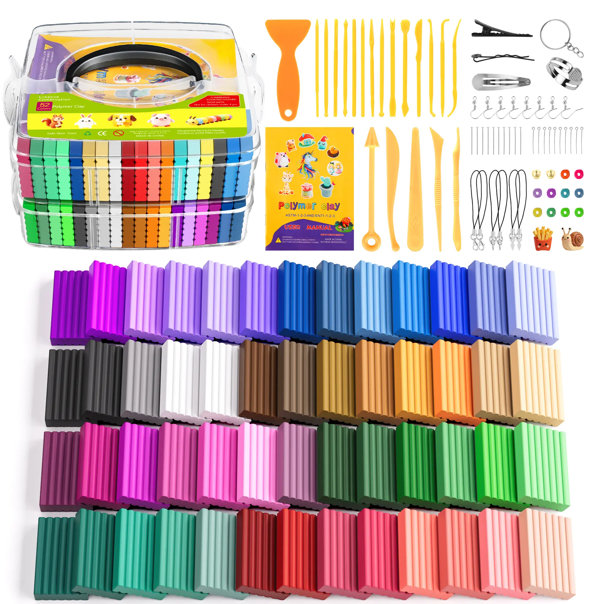 ARTPAR Polymer Clay Kit 52 Colors, Oven Bake Modeling Clay for Kids DIY Starter Kit, 20 Sculpting Tools & Accessory, Easy to Shape, Non-Sticky, Colorful, Storage Box, Gift for Kids & Artists