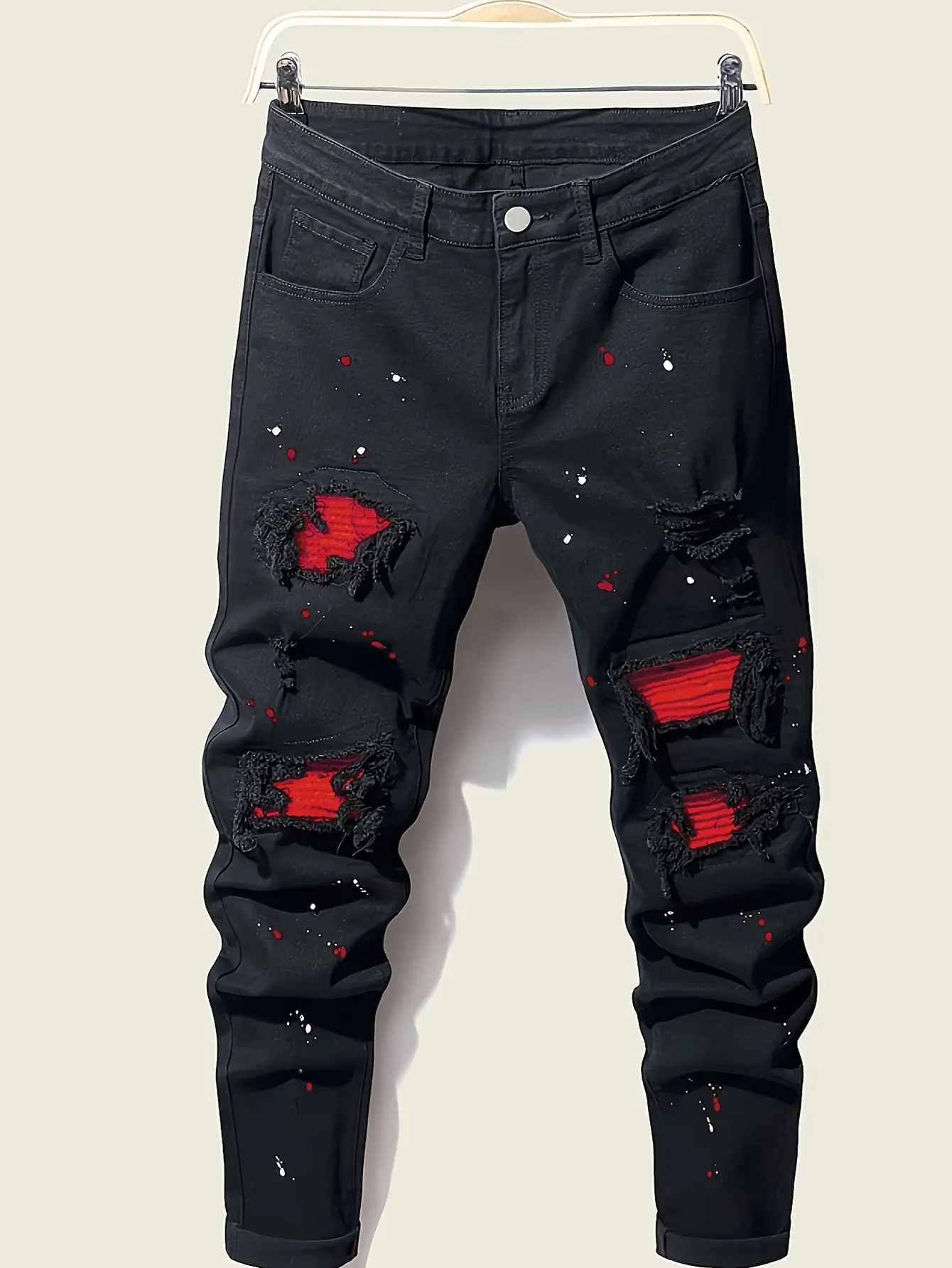 Men's splashed ink printed denim jeans