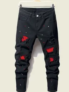 Men's splashed ink printed denim jeans
