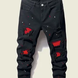 Men's splashed ink printed denim jeans