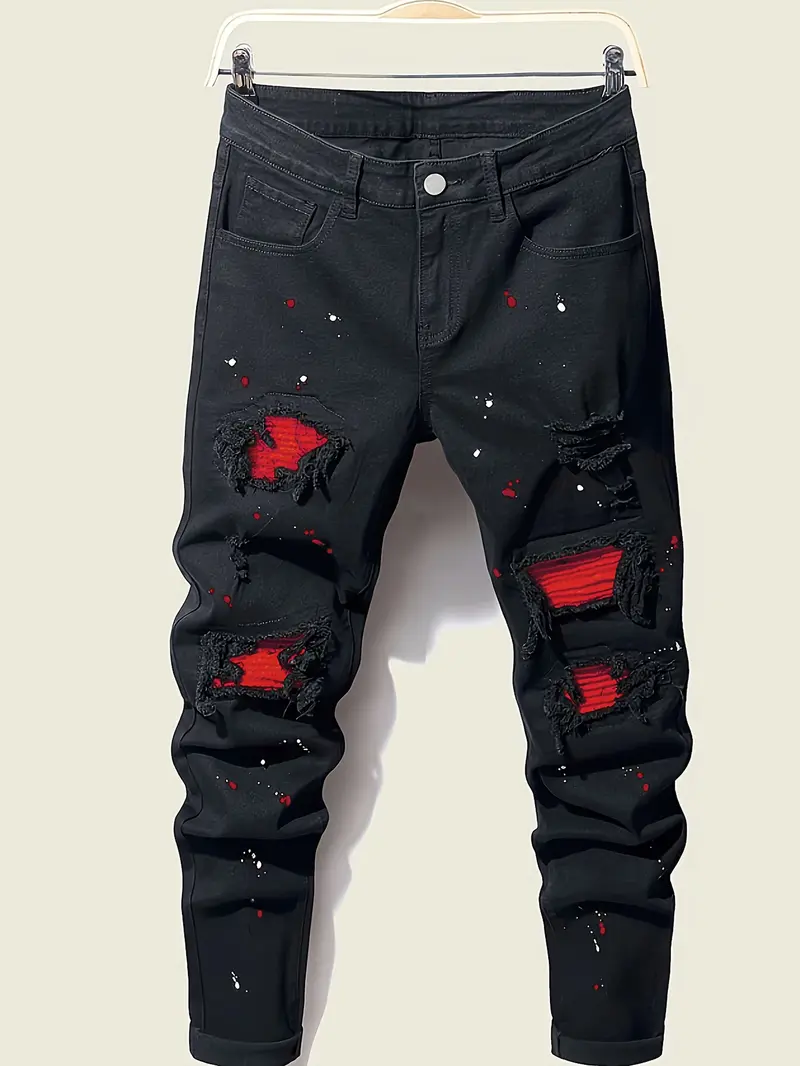 パンツ mnml skinny denim paint coating paint splatter mnml jeans - TikTok Shop