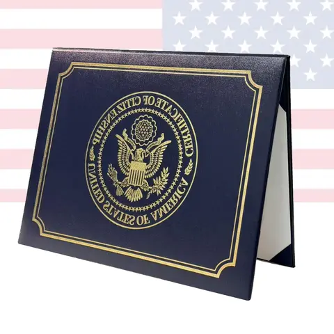 US Citizenship Certificate Holder - Navy PU Leather with Gold Foil American Great Seal, Padded Design Dustproof Protector with Plastic Sleeve, Gift for 2018-2026 Standard Size Certificates & New Citizens’ Passports, Naturalization Organizer, Textured, Ele