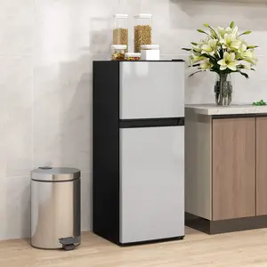 4 Cu Ft Silver Compact Mini Fridge with Freezer Compartment, Energy-Efficient Thermoelectric Cooler, Reversible Hinges for Left/Right Opening, Quiet Outdoor Solution for Camping Hiking Basecamp, Boat Fishing
